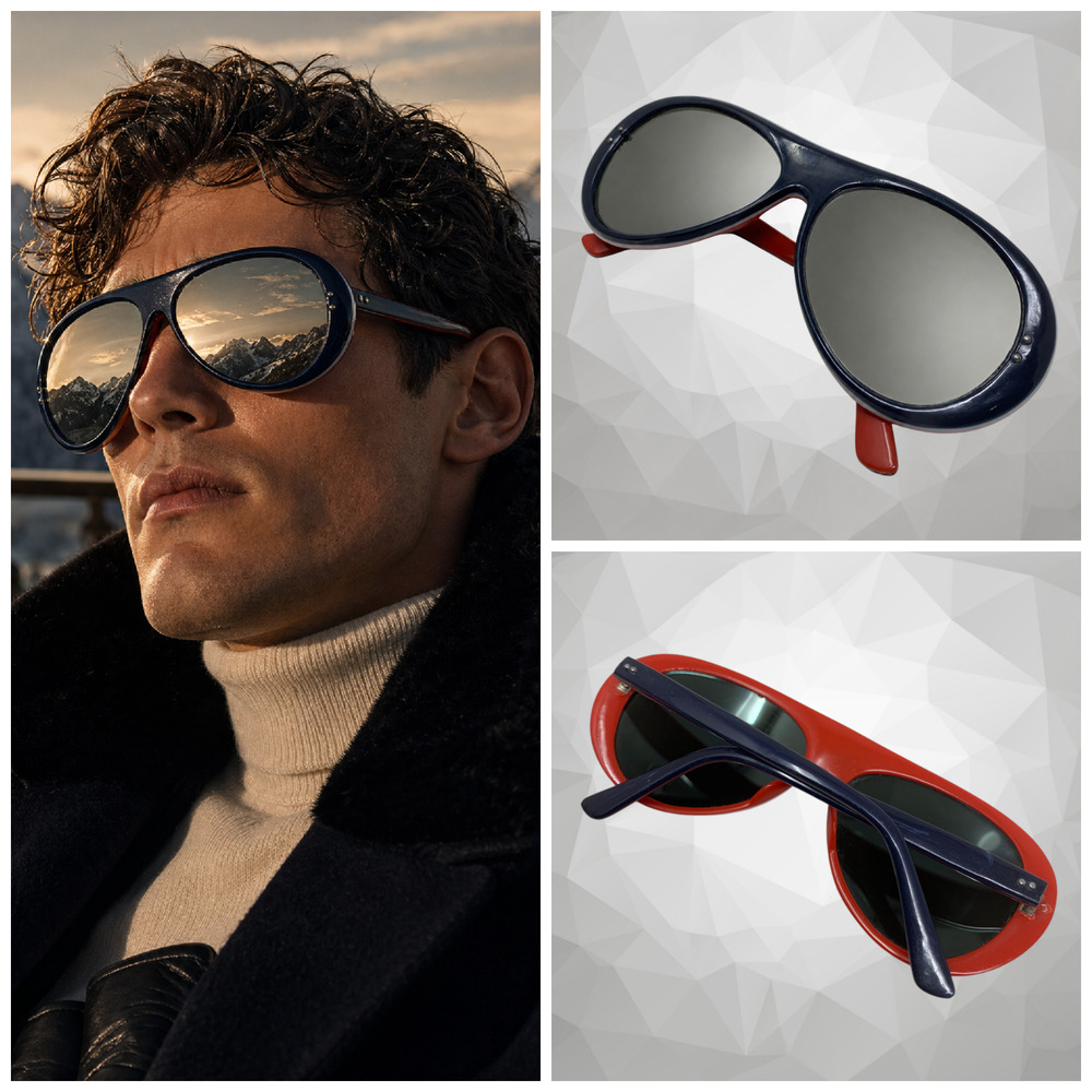 Vintage 1970's Style Eyes Ski Sport Sunglasses Red White Blue Layered Mirrored